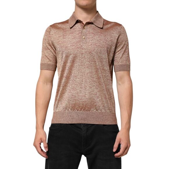 Dolce & Gabbana Brown Silk Textured Short Sleeve Polo Men's T-shirt